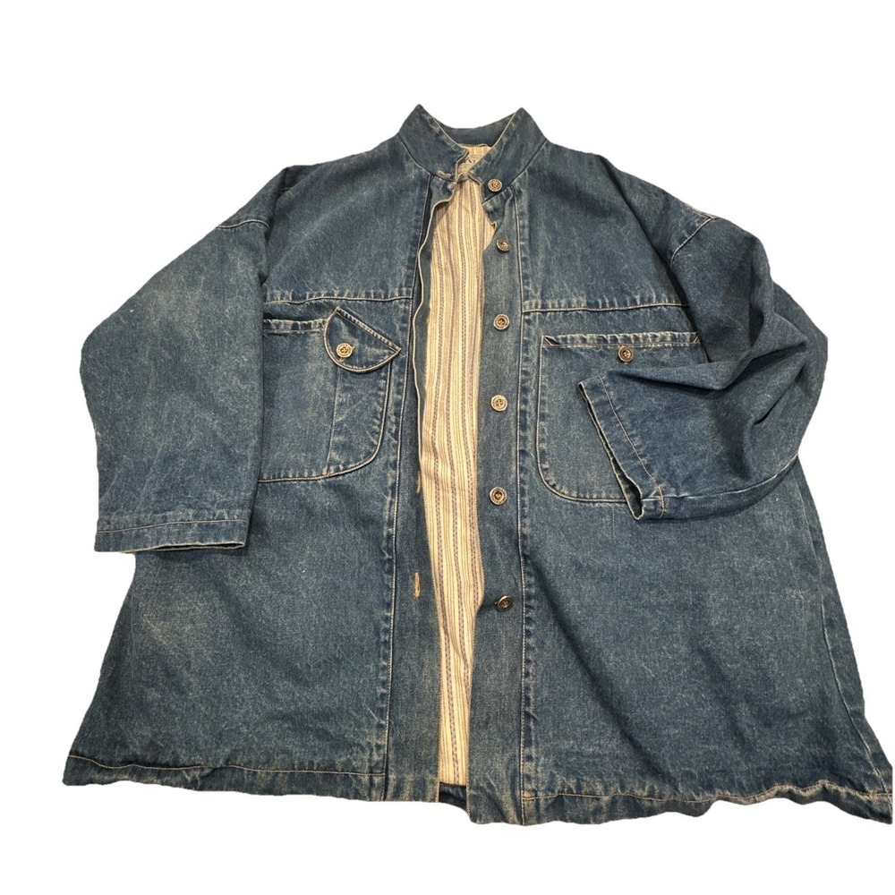 Vintage 90s Be In The Current Seen Jean Jacket Blue Denim Button Up "One Size"